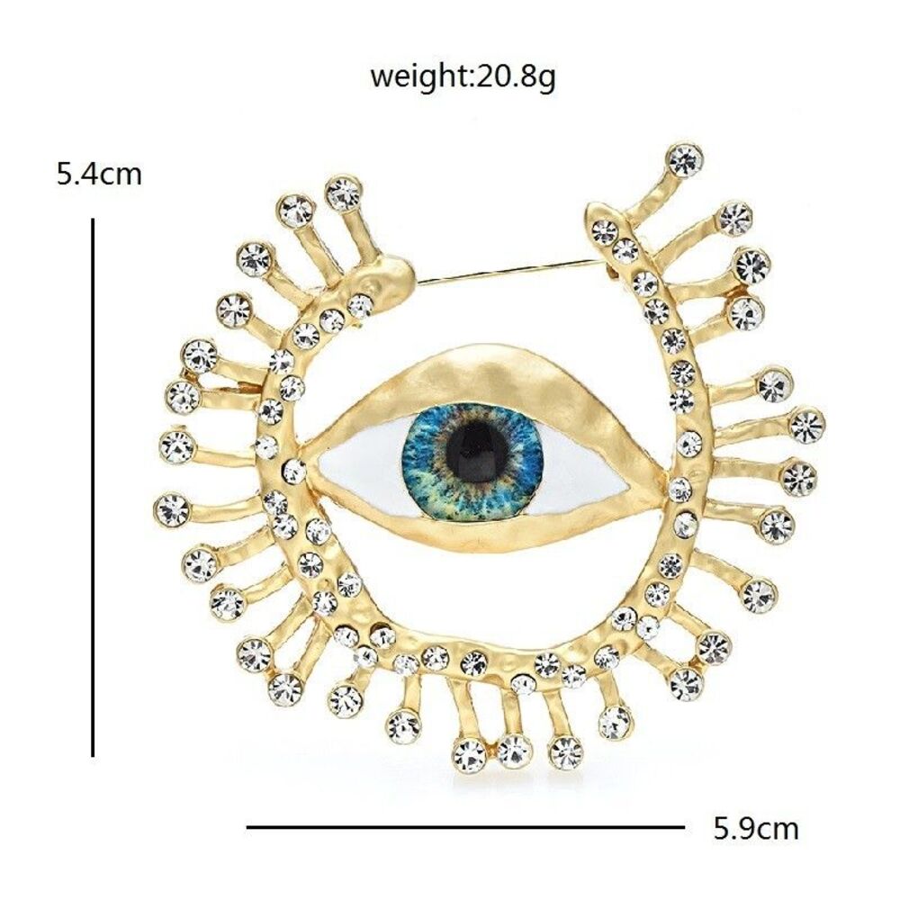 Gold Tone Evil Eye Brooch Pin Sunburst Rhinestone Amulet Protection Jewelry - Picture 2 of 3